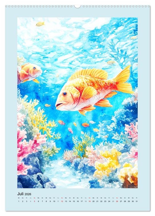 Produktbild: Ozeanpoesie. Die Unterwasserwelt im Aquarell-Stil (hochwertiger Premium Wandkalender 2026 DIN A2 hoch), Kunstdruck in Hochglanz