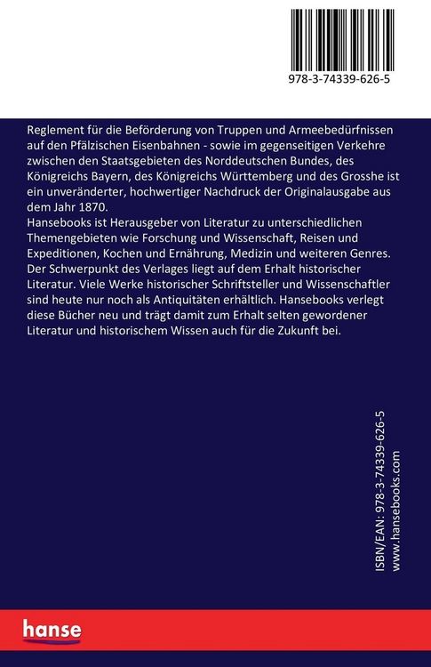 Produktbild: Reglement f&uuml;r die Bef&ouml;rderung von Truppen und Armeebed&uuml;rfnissen auf den Pf&auml;lzischen Eisenbahnen