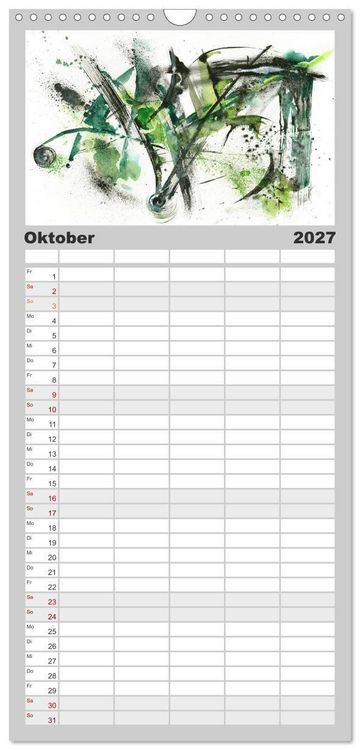 Produktbild: Familienplaner 2027 - Abstrakte Aquarelle mit 5 Spalten (Wandkalender, 21 x 45 cm) CALVENDO