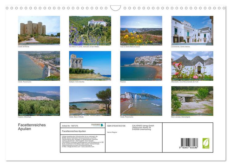 Produktbild: Facettenreiches Apulien (Wandkalender 2026 DIN A3 quer), CALVENDO Monatskalender