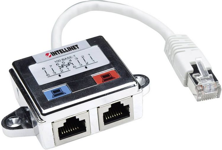 Produktbild: Intellinet RJ45 Netzwerk Adapter CAT 5 [1x RJ45-Stecker - 2x RJ45-Buchse] Silber, Wei&szlig;