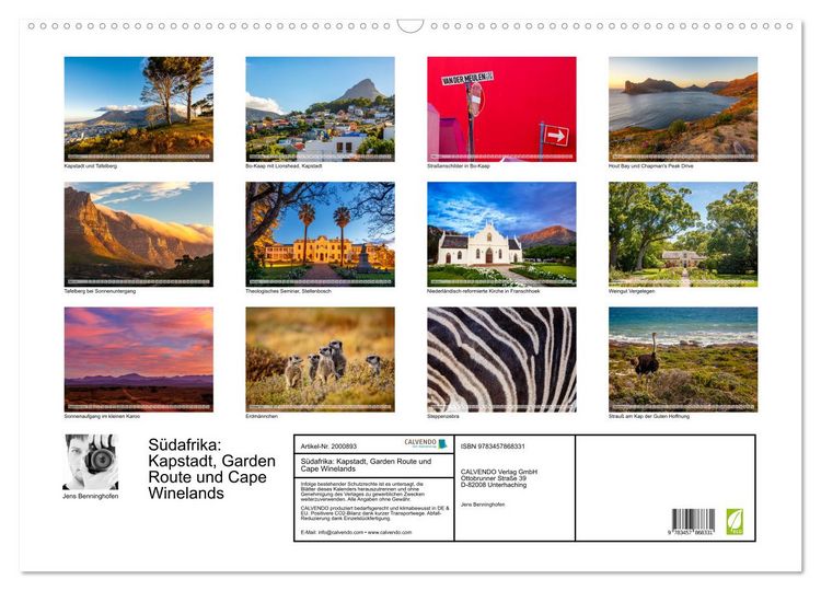 Produktbild: S&uuml;dafrika: Kapstadt, Garden Route und Cape Winelands (Wandkalender 2026 DIN A2 quer), CALVENDO Monatskalender