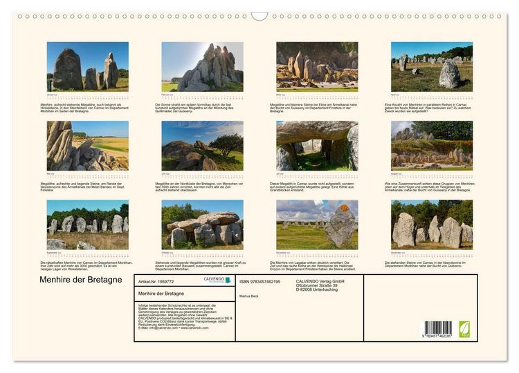 Produktbild: Menhire der Bretagne (Wandkalender 2026 DIN A2 quer), CALVENDO Monatskalender