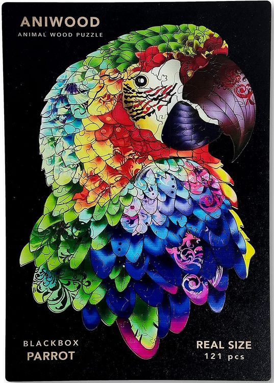 Produktbild: Aniwood J2314M - Animal Wood Puzzle, Blackbox Parrot M, Papagei, Holz-Puzzle, 121 Teile