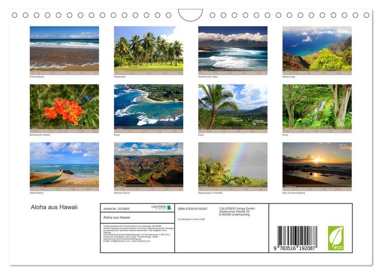 Produktbild: Aloha aus Hawaii (Wandkalender 2026 DIN A4 quer), CALVENDO Monatskalender