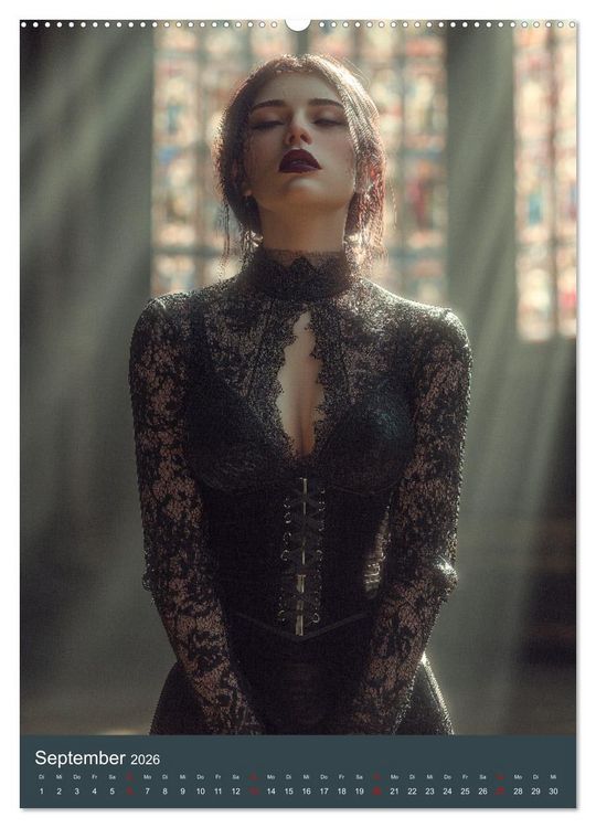 Produktbild: Gothic Girls - d&uuml;stere Frauen in schwarzer Gothic-Kleidung (hochwertiger Premium Wandkalender 2026 DIN A2 hoch), Kunstdruck in Hochglanz