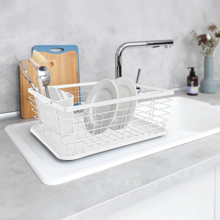 Produktbild: Geschirrabtropfer Mod. Drip, wei&szlig;, Metall/Kunststoff, 36x15x30 cm, mit abnehmbarem Besteckkorb