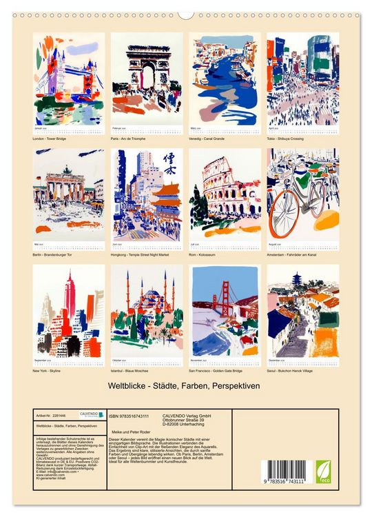 Produktbild: Weltblicke - St&auml;dte, Farben, Perspektiven (hochwertiger Premium Wandkalender 2026 DIN A2 hoch), Kunstdruck in Hochglanz