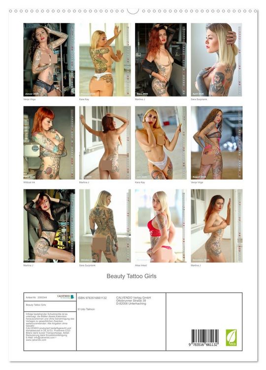 Produktbild: Beauty Tattoo Girls (hochwertiger Premium Wandkalender 2026 DIN A2 hoch), Kunstdruck in Hochglanz