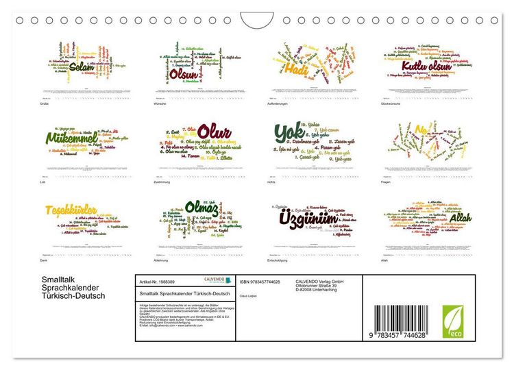 Produktbild: Smalltalk Sprachkalender T&uuml;rkisch-Deutsch (Wandkalender 2026 DIN A4 quer), CALVENDO Monatskalender