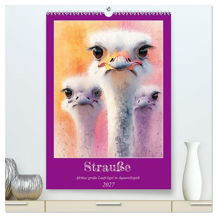 Produktbild: Strau&szlig;e. Afrikas gro&szlig;e Laufv&ouml;gel in Aquarelloptik (hochwertiger Premium Wandkalender 2027 DIN A2 hoch), Kunstdruck in Hochglanz