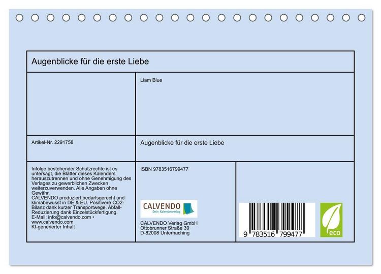 Produktbild: Augenblicke f&uuml;r die erste Liebe (Tischkalender 2027 DIN A5 quer), CALVENDO Monatskalender