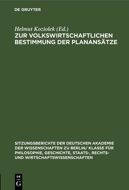 Produktbild: Zur volkswirtschaftlichen Bestimmung der Planans&auml;tze