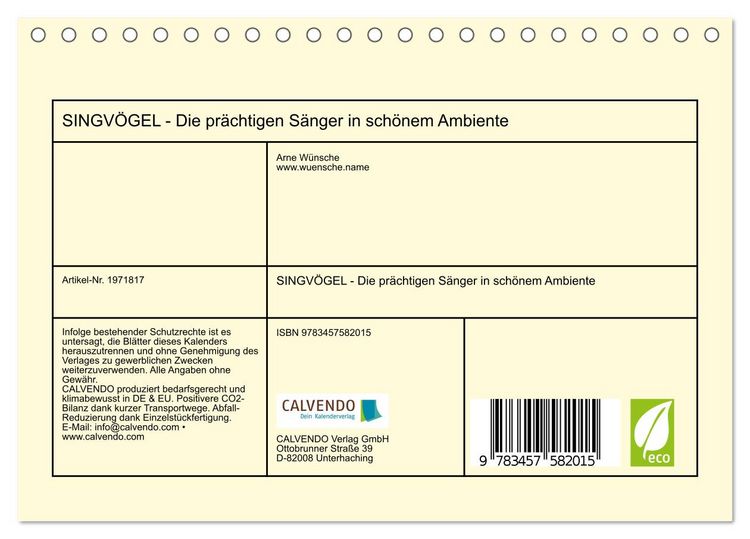 Produktbild: SINGV&Ouml;GEL - Die pr&auml;chtigen S&auml;nger in sch&ouml;nem Ambiente (Tischkalender 2026 DIN A5 quer), CALVENDO Monatskalender