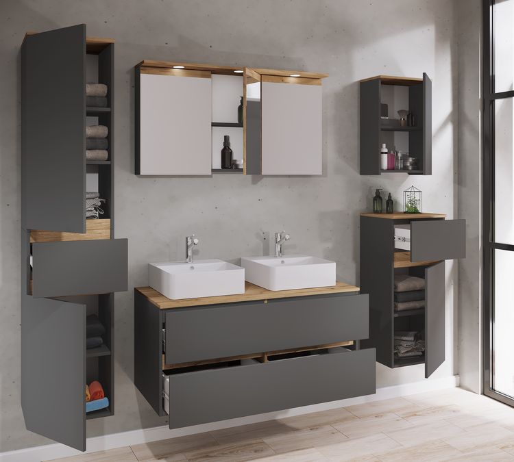 Produktbild: 7 tlg. Badm&ouml;bel-Set mit Waschbecken Cosila-A 111cm