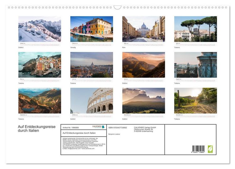Produktbild: Auf Entdeckungsreise durch Italien (Wandkalender 2026 DIN A2 quer), CALVENDO Monatskalender