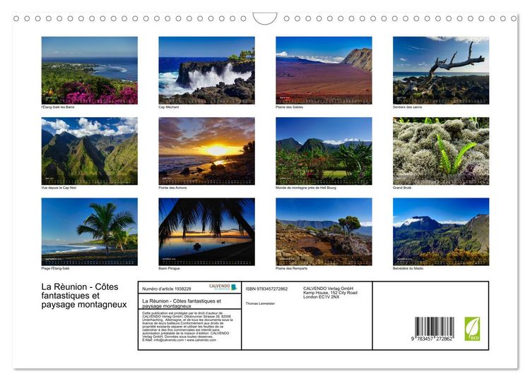 Produktbild: La R&egrave;union - C&ocirc;tes fantastiques et paysage montagneux (Calendrier mural 2026 DIN A3 vertical), CALVENDO calendrier mensuel