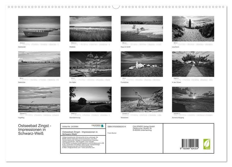 Produktbild: Ostseebad Zingst - Impressionen in Schwarz-Wei&szlig; (hochwertiger Premium Wandkalender 2027 DIN A2 quer), Kunstdruck in Hochglanz