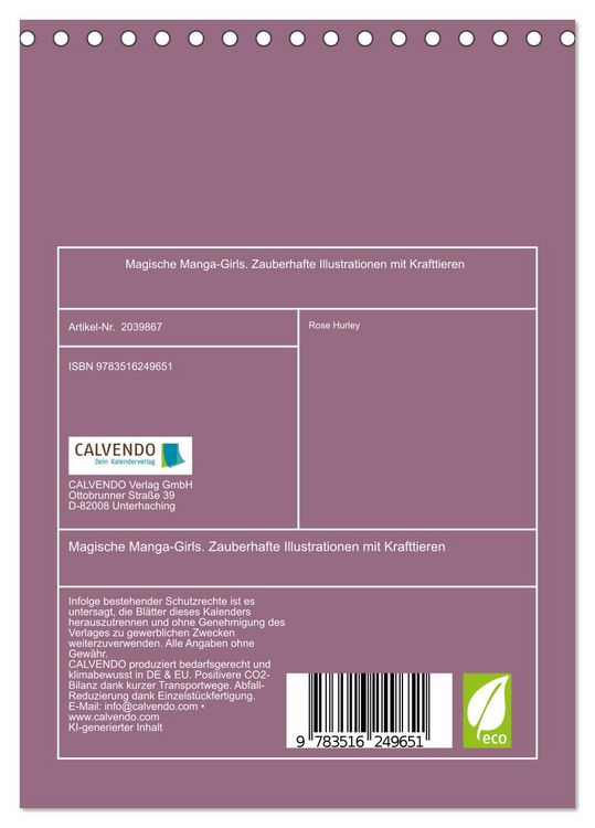 Produktbild: Magische Manga-Girls. Zauberhafte Illustrationen mit Krafttieren (Tischkalender 2026 DIN A5 hoch), CALVENDO Monatskalender