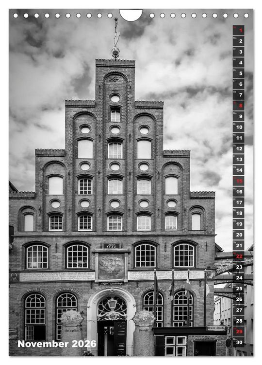 Produktbild: L&Uuml;BECK Monochrome Momente (Wandkalender 2026 DIN A4 hoch), CALVENDO Monatskalender