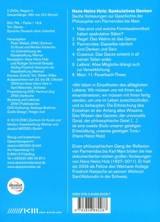 Produktbild: HANS HEINZ HOLZ: SPEKULATIVES DENKEN