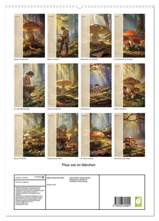 Produktbild: Pilze wie im M&auml;rchen (hochwertiger Premium Wandkalender 2027 DIN A2 hoch), Kunstdruck in Hochglanz