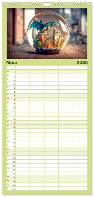 Produktbild: Familienplaner 2026 - Miniaturwelt in der Glaskugel mit 5 Spalten (Wandkalender, 21 x 45 cm) CALVENDO
