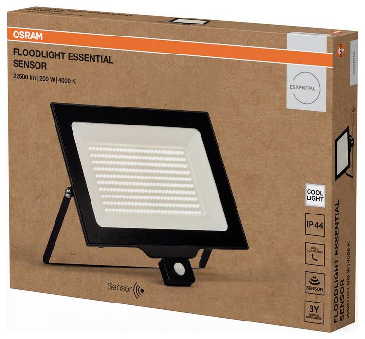 Produktbild: OSRAM HOMELIGHTING Floodlight Essential Sensor 200W 4000K 4099854430015 LED-Au&szlig;enstrahler mit Bewegungsmelder 200.00 W Leuchtfarben: Kaltwei&szlig;