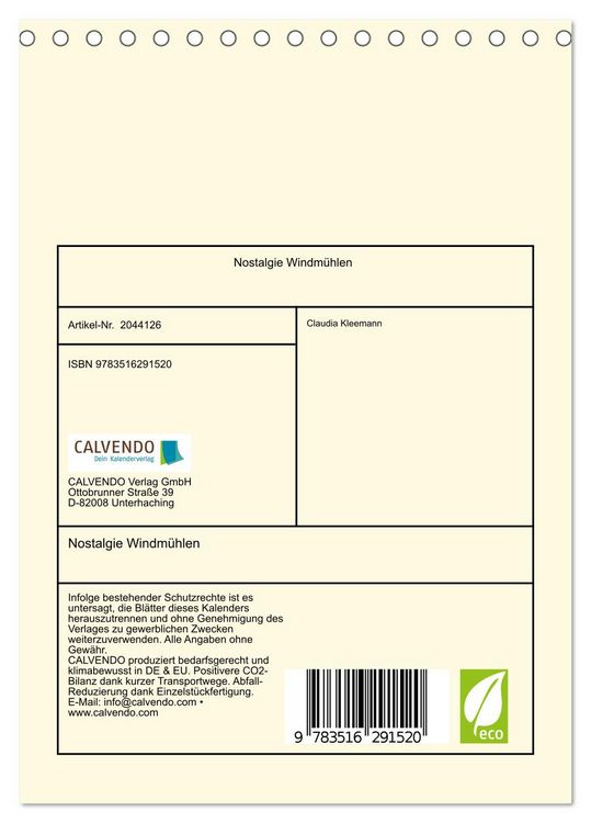 Produktbild: Nostalgie Windm&uuml;hlen (Tischkalender 2026 DIN A5 hoch), CALVENDO Monatskalender