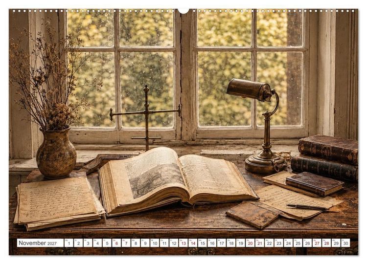 Produktbild: Zwischen Holz und Seiten - Vintage Bibliotheken (Wandkalender 2027 DIN A2 quer), CALVENDO Monatskalender