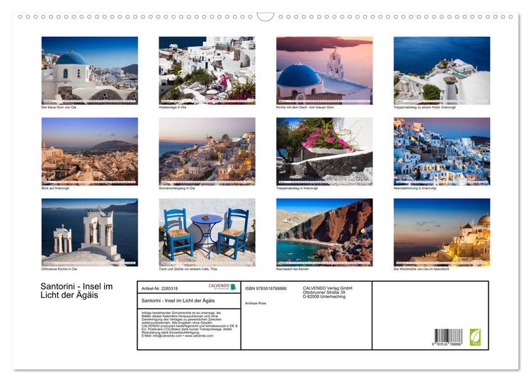 Produktbild: Santorini - Insel im Licht der &Auml;g&auml;is (Wandkalender 2027 DIN A2 quer), CALVENDO Monatskalender