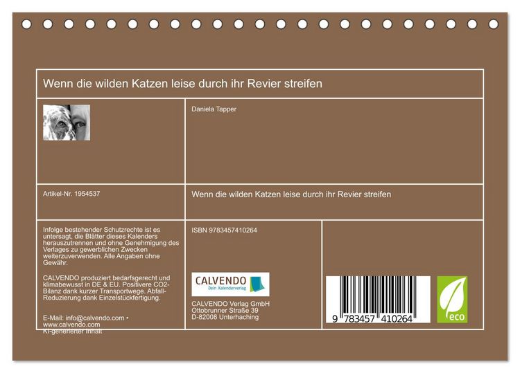 Produktbild: Wenn die wilden Katzen leise durch ihr Revier streifen (Tischkalender 2026 DIN A5 quer), CALVENDO Monatskalender