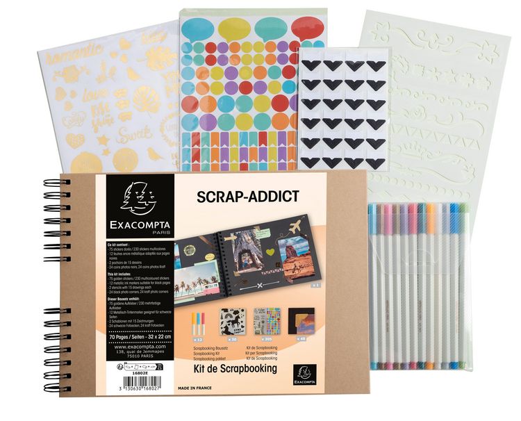 Produktbild: Set Scrapbooking, Album 32x22cm, Kraft, Scrap' Addict