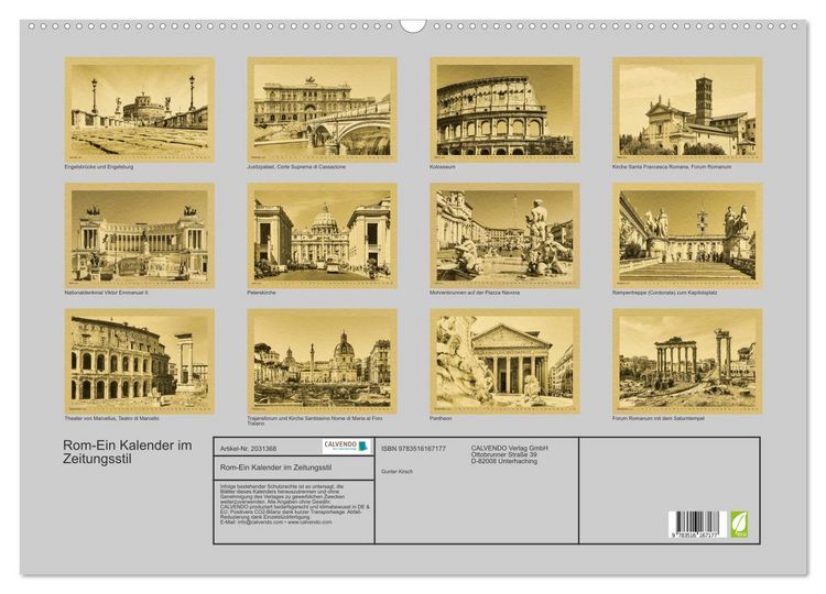 Produktbild: Rom-Ein Kalender im Zeitungsstil (Wandkalender 2026 DIN A2 quer), CALVENDO Monatskalender