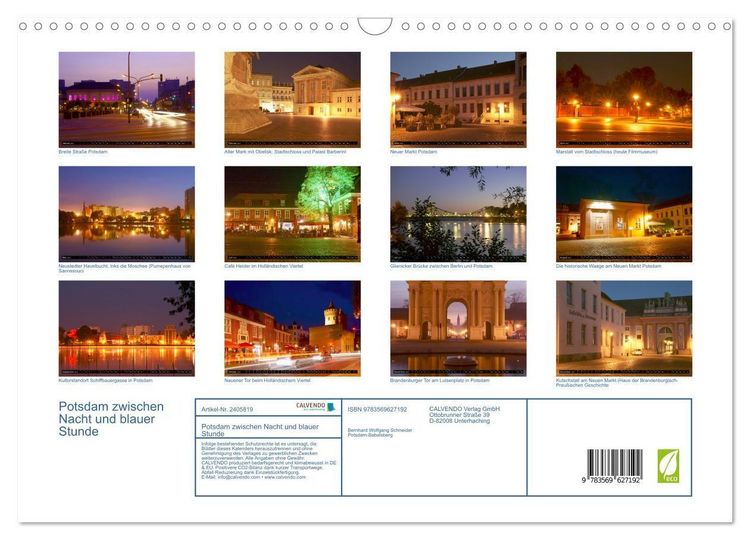 Produktbild: Potsdam zwischen Nacht und blauer Stunde (Wandkalender 2027 DIN A3 quer), CALVENDO Monatskalender