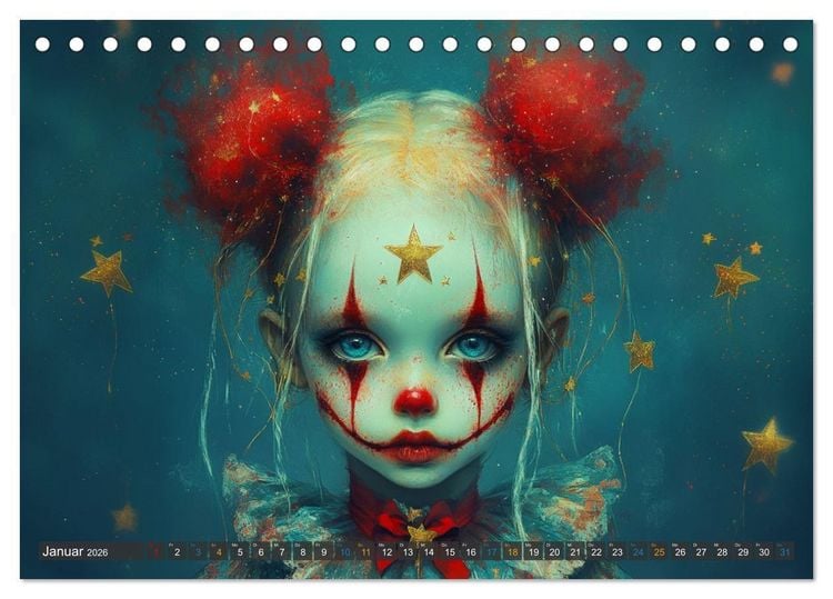 Produktbild: Clowniversum - Wo die Masken Geschichten erz&auml;hlen (Tischkalender 2026 DIN A5 quer), CALVENDO Monatskalender