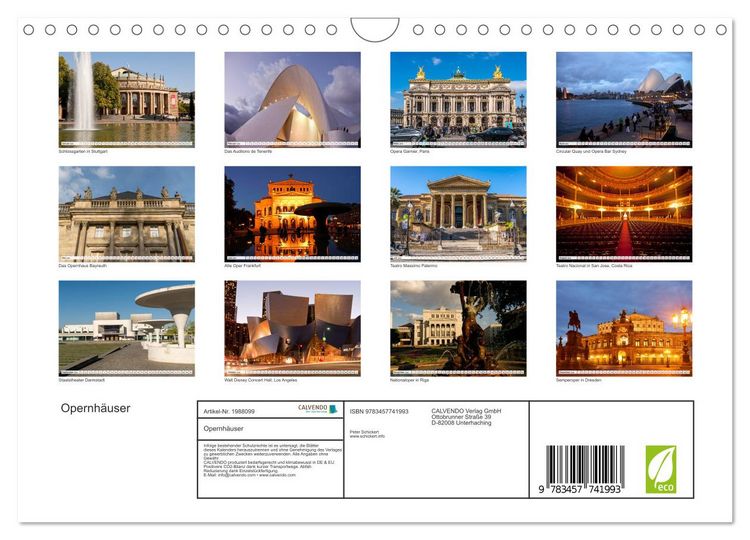 Produktbild: Opernh&auml;user (Wandkalender 2026 DIN A4 quer), CALVENDO Monatskalender