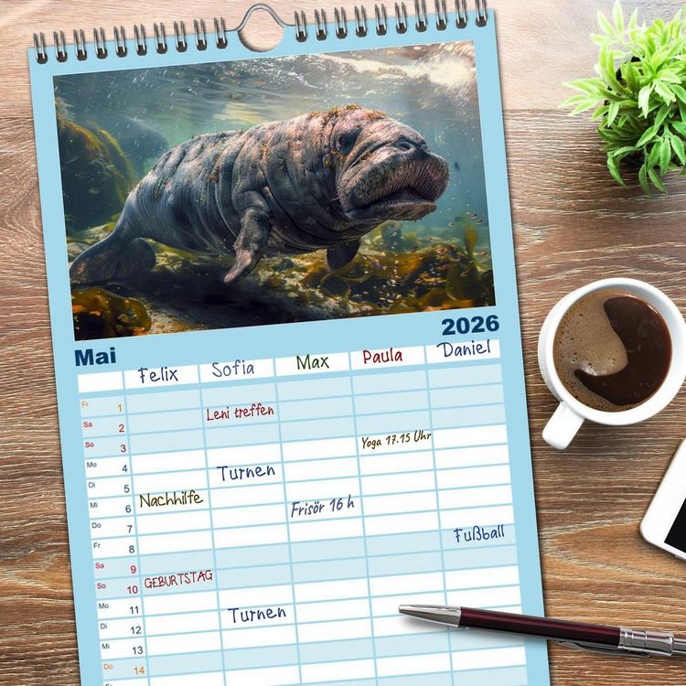 Produktbild: Familienplaner 2026 - Reise in die Urzeit mit 5 Spalten (Wandkalender, 21 x 45 cm) CALVENDO