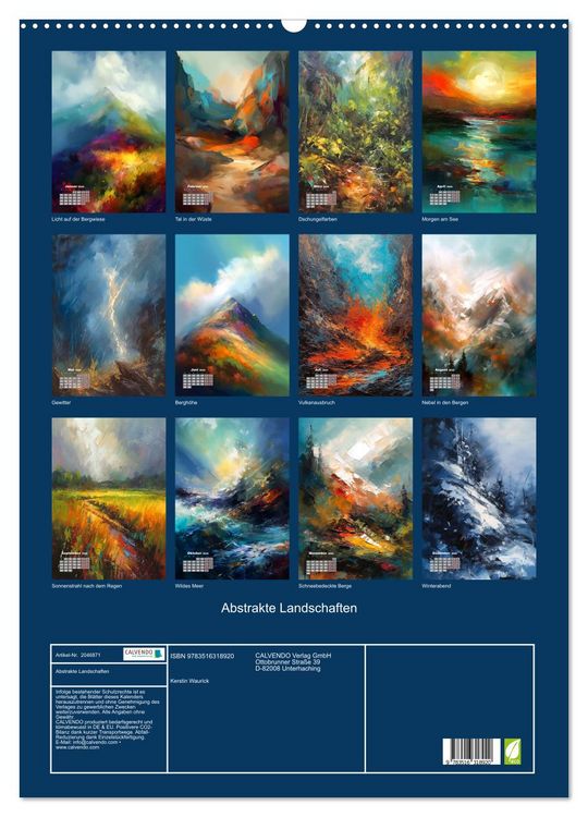 Produktbild: Abstrakte Landschaften (Wandkalender 2026 DIN A2 hoch), CALVENDO Monatskalender