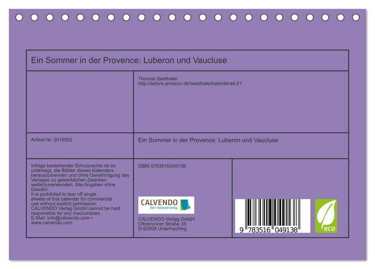 Produktbild: Ein Sommer in der Provence: Luberon und Vaucluse (Tischkalender 2026 DIN A5 quer), CALVENDO Monatskalender