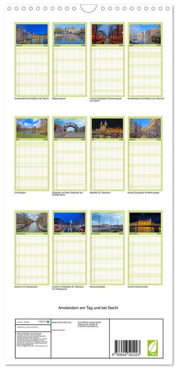 Produktbild: Familienplaner 2026 - Amsterdam am Tag und bei Nacht mit 5 Spalten (Wandkalender, 21 x 45 cm) CALVENDO