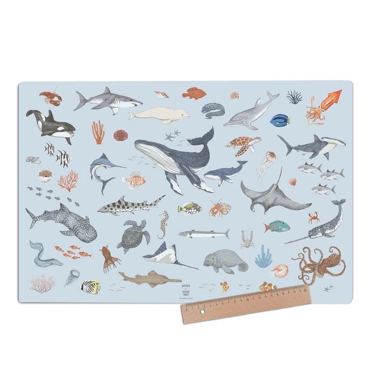 Produktbild: Scriptum Schreibtischunterlage f&uuml;r Kinder Meerestiere - 60 x 40 cm - aus premium Vinyl