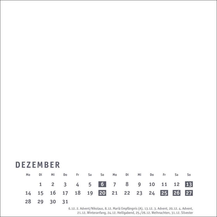 Produktbild: Premium-Bastelkalender weiß klein 2026