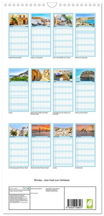 Produktbild: Familienplaner 2026 - Rhodos - eine Insel zum Verlieben mit 5 Spalten (Wandkalender, 21 x 45 cm) CALVENDO