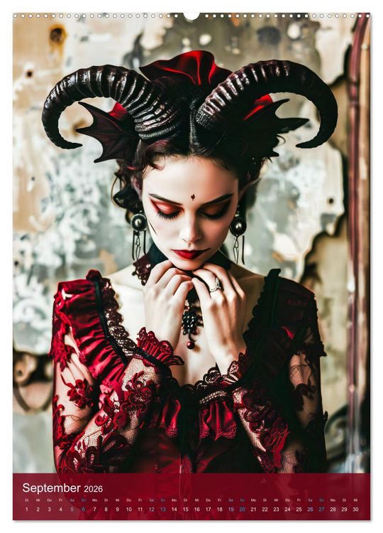 Produktbild: Teuflische Gothics - Gothic, Girls und Hörner (Wandkalender 2026 DIN A2 hoch), CALVENDO Monatskalender