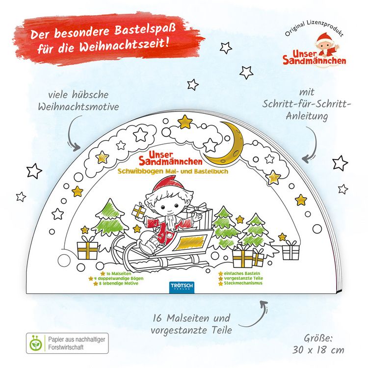 Produktbild: Tr&ouml;tsch Unser Sandm&auml;nnchen Schwibbogen Mal- und Bastelbuch