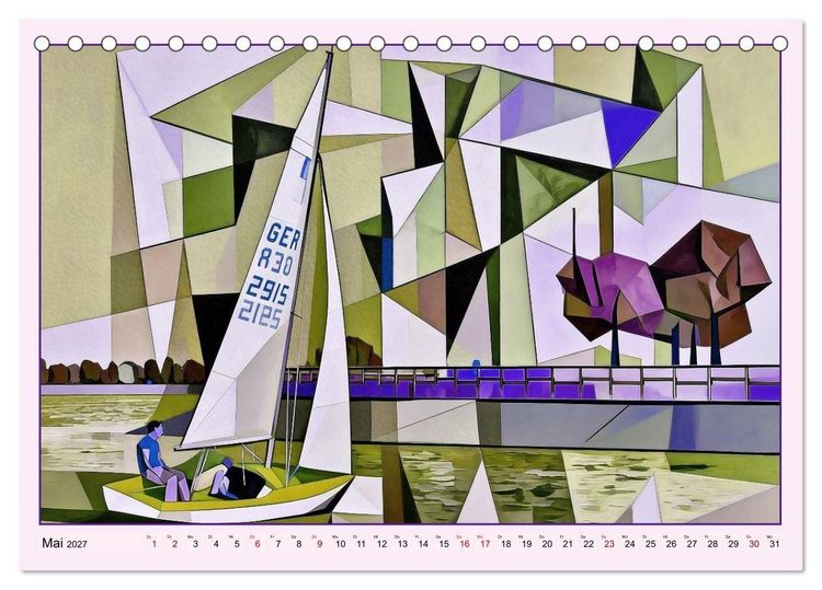 Produktbild: Segelschiffe im Stil des Kubismus (Tischkalender 2027 DIN A5 quer), CALVENDO Monatskalender