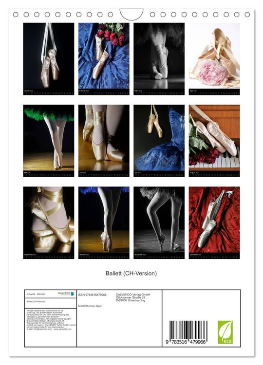 Produktbild: Ballett (CH-Version) (Wandkalender 2026 DIN A4 hoch), CALVENDO Monatskalender