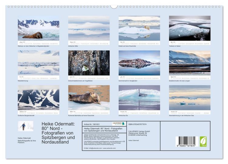 Produktbild: Heike Odermatt: 80&deg; Nord - Fotografien von Spitzbergen und Nordaustland (hochwertiger Premium Wandkalender 2026 DIN A2 quer), Kunstdruck in Hochglanz