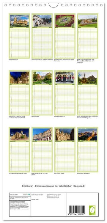 Produktbild: Familienplaner 2027 - Edinburgh - Impressionen aus der schottischen Hauptstadt mit 5 Spalten (Wandkalender, 21 x 45 cm) CALVENDO